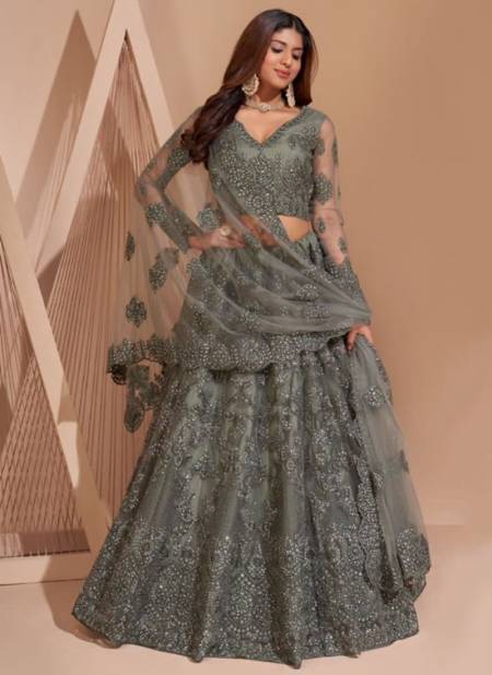 Light Gray Colour Bridal Heritage Colour Splash Alizeh New Latest Designer Wear Net Lehenga Choli Collection 1007 G